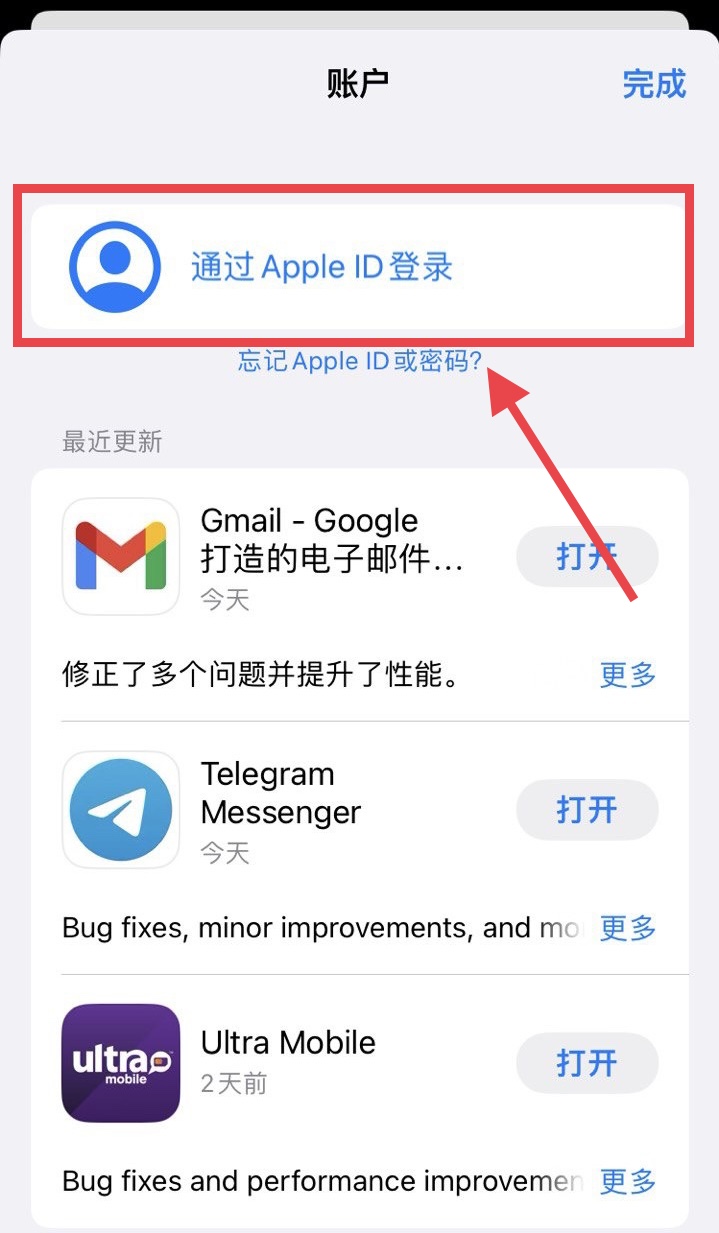 点击通过Apple ID登录
