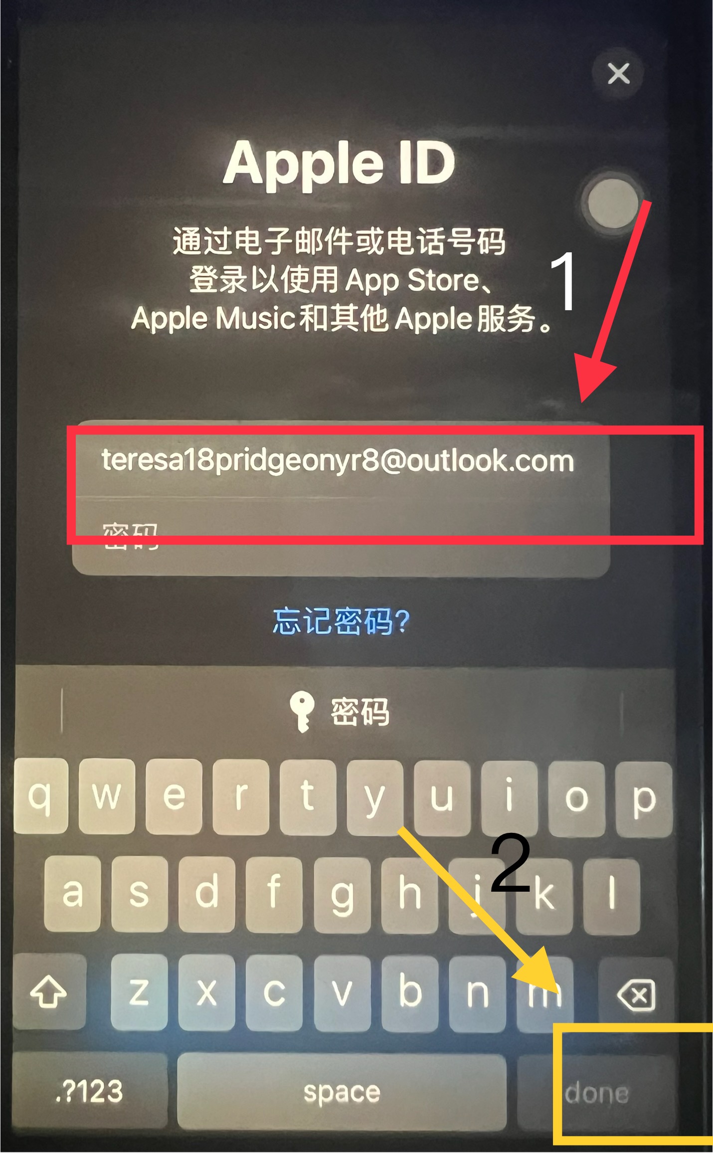 粘贴密码并完成
